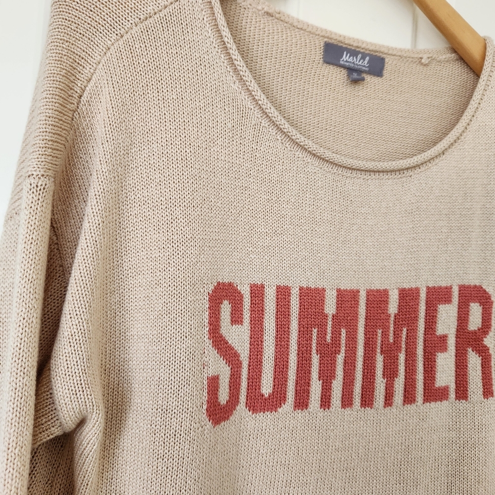 Marled Summer Graphic Sweater Resort Tan Cute Beach Vacation Cruise Size 1X - Picture 5 of 17